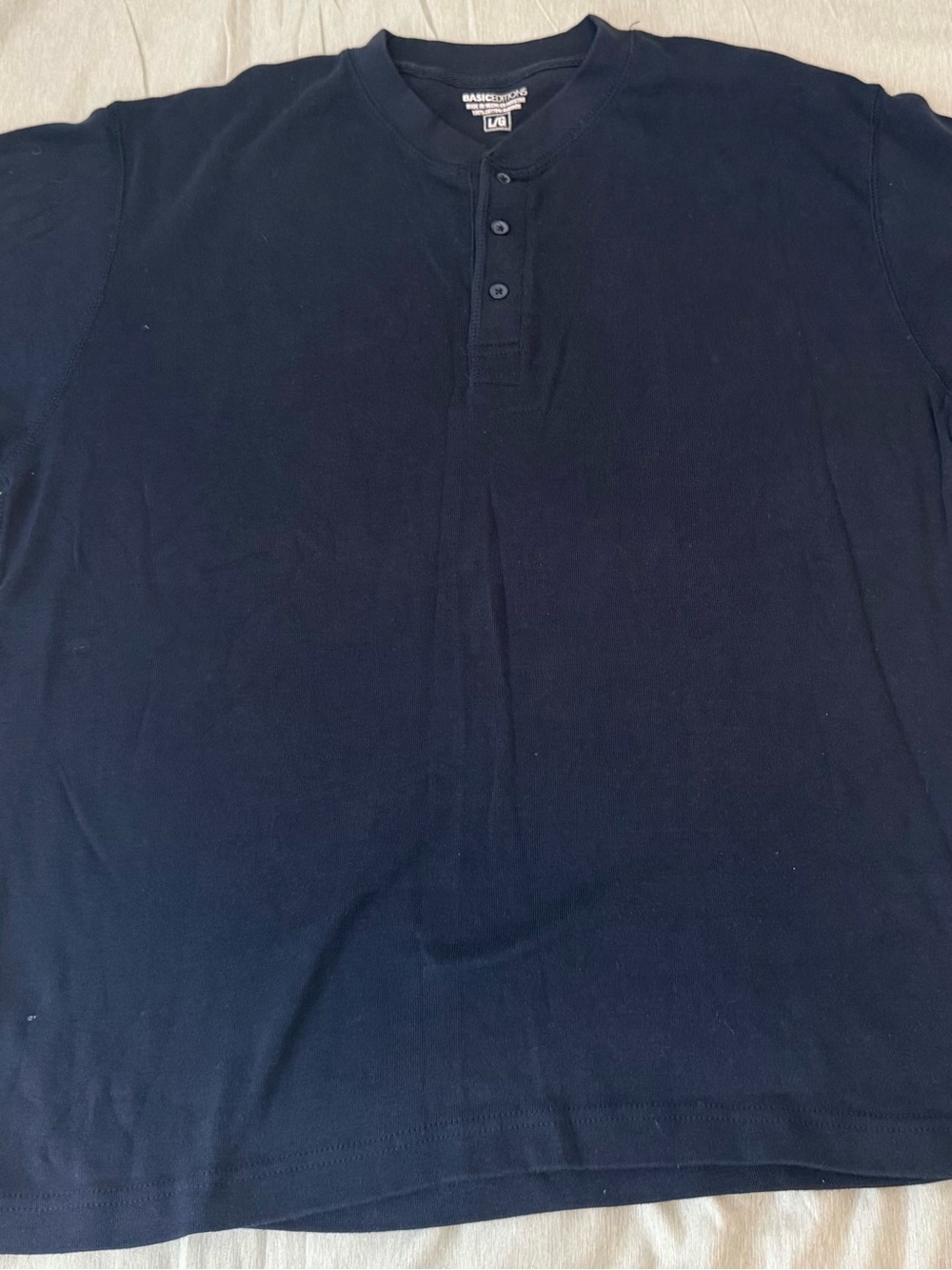 Basic Editions Men's Dark Navy Henley Short Sleeve Shirt